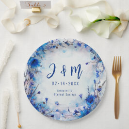 Plato De Papel 💍 con iniciales Cornflowers y Lavender Elegance