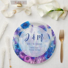 Plato De Papel 💍 con iniciales Cornflowers y Lavender Elegance