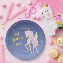 Plato de papel con la imagen de un unicornio suave