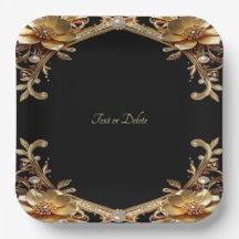 Plato de papel con marco de oro elegante
