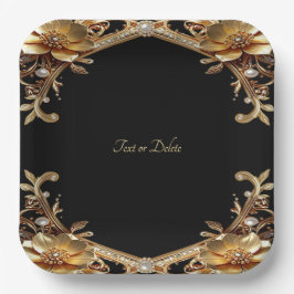 Plato de papel con marco de oro elegante