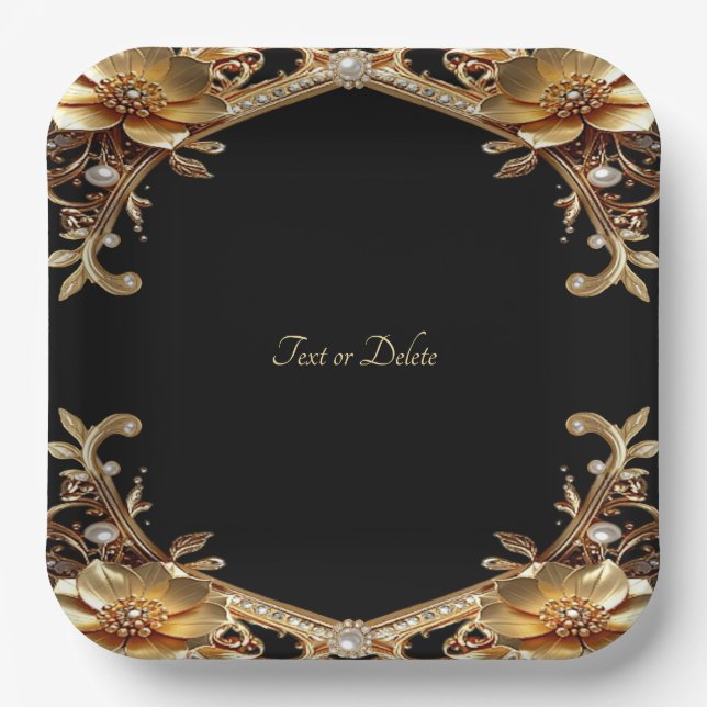 Plato de papel con marco de oro elegante (Anverso)