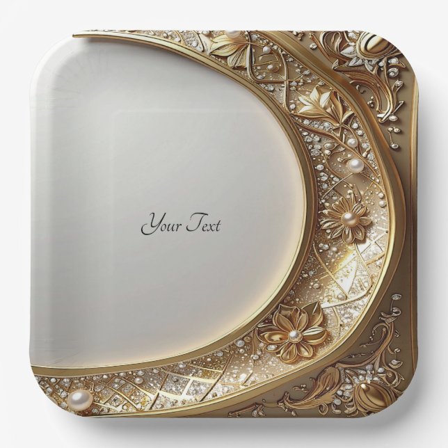 Plato de papel con marco dorado ornamentado (Anverso)