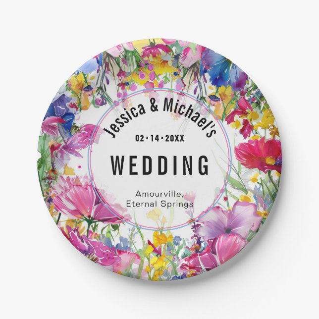 Plato De Papel Con nombres y fecha 💗 🌹 Colección de Blooms de M (Anverso)