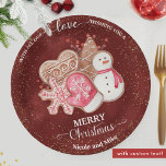 Plato De Papel Con nuestro amor, galletas de pan de jengibre, pan<br><div class="desc">Deleite a sus amigos y familia con este personalizado de Navidades festividades en un plato de papel ideal para todos esos deliciosos regalos hechos de vacaciones. Diseñar con el mensaje "Con todo nuestro amor", "Deseándote una Feliz Navidad" en hermosa caligrafía escrita a mano y tipografía en bloques. Sección de texto...</div>