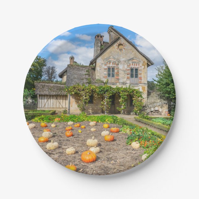 Plato de papel con parcela de calabaza y granja (Anverso)