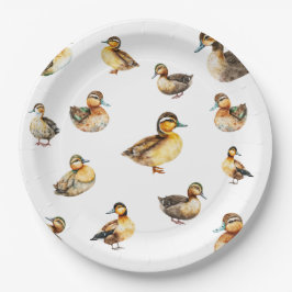 Plato de papel con patrón de pato acuarela