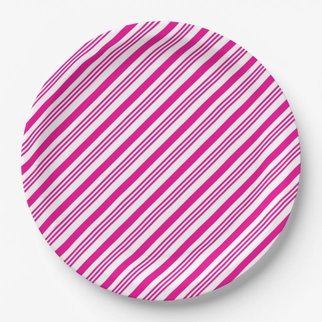 Plato de papel con patrón de rayas diagonales de c (Anverso)