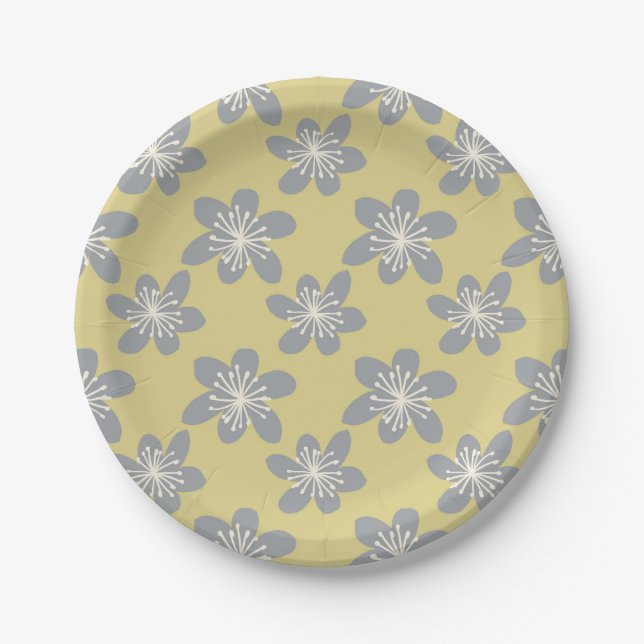 Plato de papel con patrón gris y amarillo genial (Anverso)