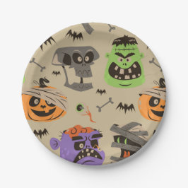 Plato de papel con patrón vintage de Halloween
