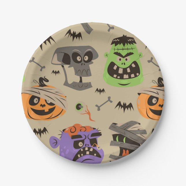 Plato de papel con patrón vintage de Halloween (Anverso)