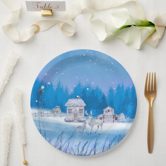 Plato de papel con sello de granja americana (Boda)
