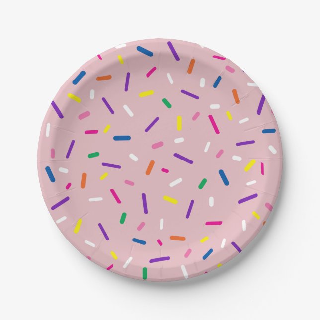 Plato de papel con sprinkles rosa pastel (Anverso)