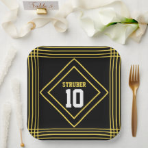 Plato de papel con tema deportivo Black & Yellow