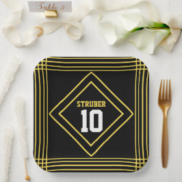 Plato de papel con tema deportivo Black & Yellow