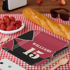 Plato de papel con tema deportivo con nombre y núm