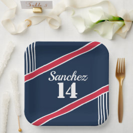 Plato de papel con tema deportivo de Navy y Rojo