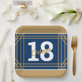 Plato de papel con tema deportivo Gold & Blue