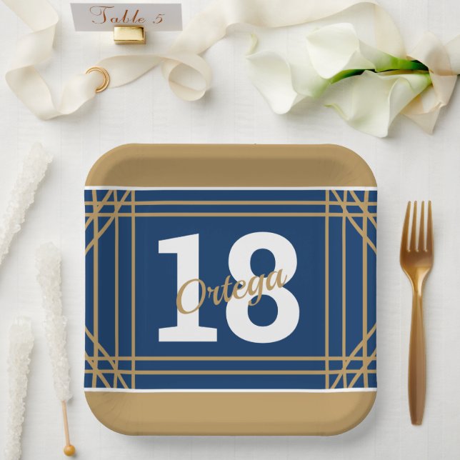 Plato de papel con tema deportivo Gold & Blue (Boda)