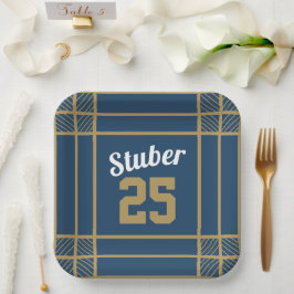 Plato de papel con tema deportivo Gold & Blue