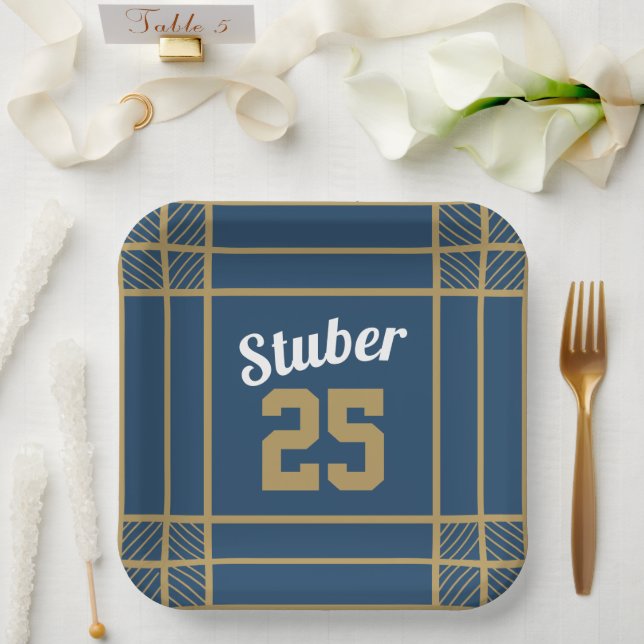 Plato de papel con tema deportivo Gold & Blue (Boda)