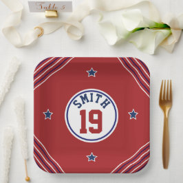 Plato de Papel con Tema Deportivo Rojo y Azul