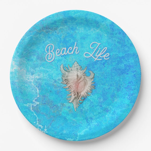 Plato De Papel Conch Shell "Beach Life"  (Anverso)