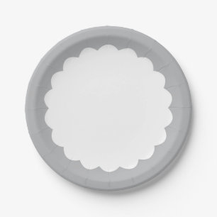 Plato De Papel Concha de peregrino gris clara - Personalizable