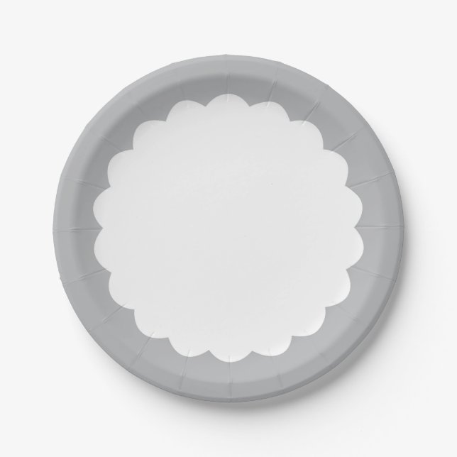Plato De Papel Concha de peregrino gris clara - Personalizable (Anverso)
