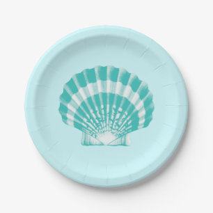 Plato De Papel Concha de vieira - suave aqua y blanco