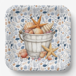 Plato De Papel Conchas de la orilla del mar 