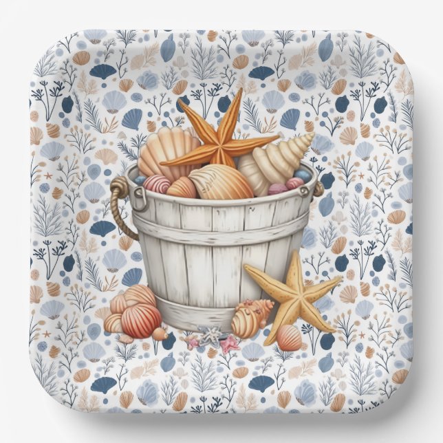 Plato De Papel Conchas de la orilla del mar  (Anverso)