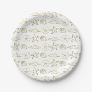 Plato De Papel Conchas marinas con aspecto de lámina de oro Chic