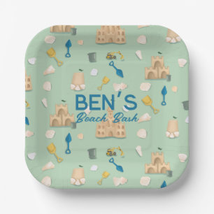 Plato De Papel Conchas marinas de Sandcastle Beach Birthday