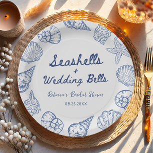 Plato De Papel Conchas marinas y campanas de boda Despedida de so