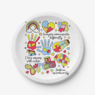 Plato De Papel Concienciación sobre autismo abraza la diversidad 
