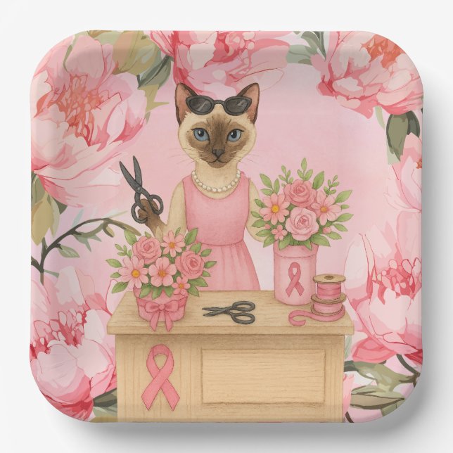 Plato De Papel Concienciación sobre el cáncer de mama Florismo de (Anverso)