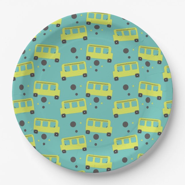 Plato De Papel Conductor de Autobús Escolar Confeti Amarillo Prof (Anverso)