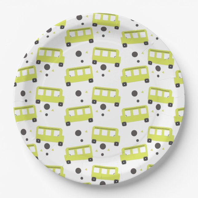Plato De Papel Conductor de Autobús Escolar Confeti Amarillo Prof (Anverso)
