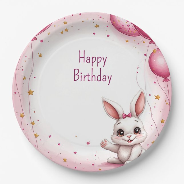 Plato De Papel Conejito Adorable Rosa Bebé 🐰 (Anverso)