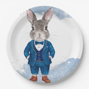 Plato De Papel Conejito con salsa azul y bebé Bowtie