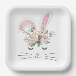 Plato De Papel Conejito de Pascua con orejas rosadas