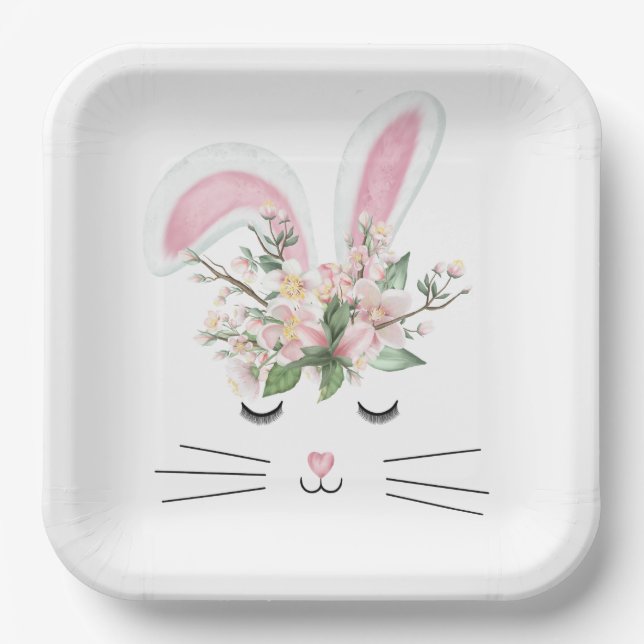 Plato De Papel Conejito de Pascua con orejas rosadas   (Anverso)