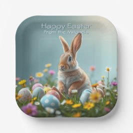 Plato De Papel Conejito de Pascua Floral Lindo Personalizado