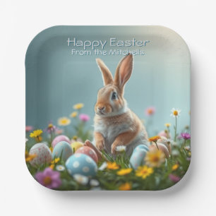 Plato De Papel Conejito de Pascua Floral Lindo Personalizado