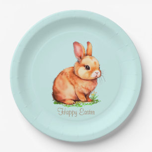 Plato De Papel Conejito de Pascua lindo sobre azul claro