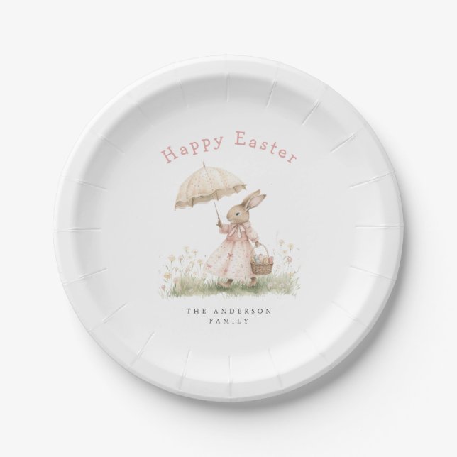 Plato De Papel Conejito de Pascua Pastel (Anverso)