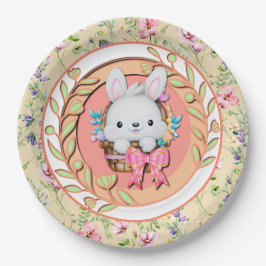 Plato De Papel Conejito de Pascua sentado en la cesta