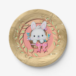 Plato De Papel Conejito de Pascua sentado en la cesta