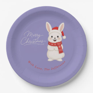 Plato De Papel Conejito de Santa lindo Navidad Morado